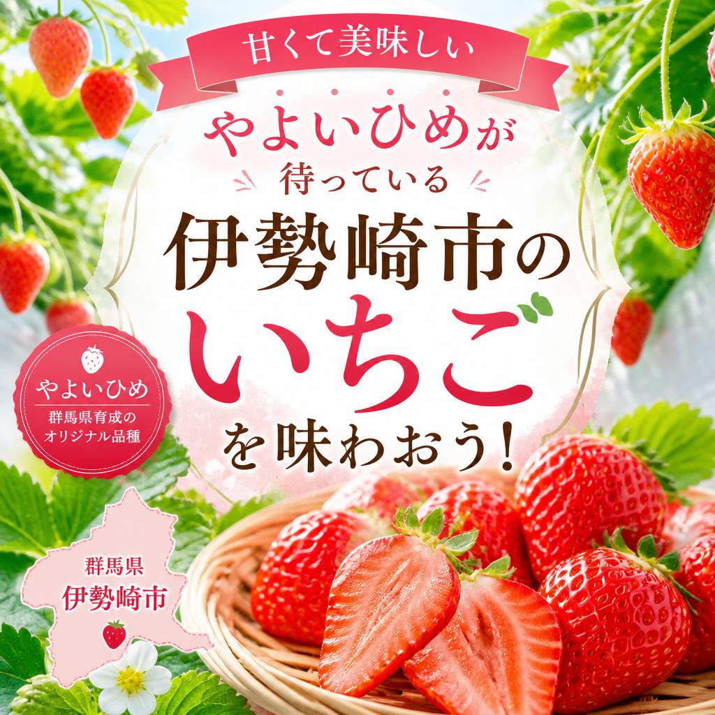 甘くて美味しいやよいひめが待っている、伊勢崎市のいちごを味わおう！